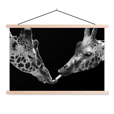 Produktbild von MuchoWow® Textilposter Tiere - Schwarz - Giraffe - Weiß - Porträt 60x40 cm mit holzfarbenen Rahmen - Bilder