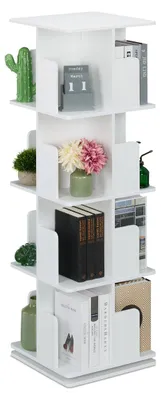 Drehbares Bücherregal, 4 Etagen, 125,5 x 39 x 39 cm, weiß