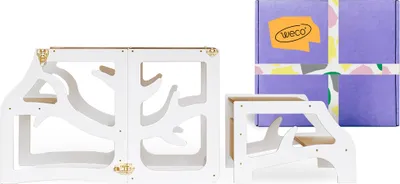 Produktbild von Weco Kinder-Lernturm 3 in 1 mit Tritthocker Schreibtisch Montessori Möbel Küchenhelfer klappbar Lernturm Learning tower