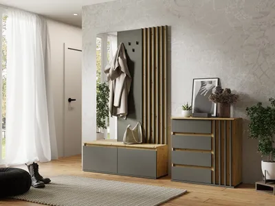 Image de Ensemble meuble d'entrée avec porte-manteau et miroir + commode - Collection NEMO