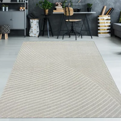 Produktbild von Wohnzimmerteppich mit niedrigem Flor und besonderem Linienmuster in Grau Größe - 160 x 220 cm