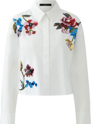 Produktbild von Oui Bluse, gerade geschnitten, verkürzt, mit Pailletten, Optic White, Größe 38