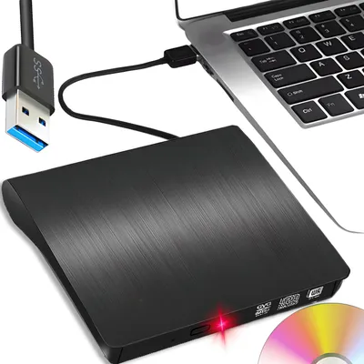 Produktbild von External CD-DVD Laufwerk Brenner USB 3.0 A B Portable Burner Reader Low Noise CD DVD RW Drive Plug&Play Slim Superdrive Laptop Desktop PC Windows Vista Retoo