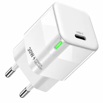 Image de Adaptateur secteur USB-C de 30W pour Samsung Galaxy A08, A18, A57, A37, A27, A17, A07, A56, A36, A26, A16, A06, A55, A35, A25, A15, A54, S26. Prise secteur USB-C, couleur blanche
