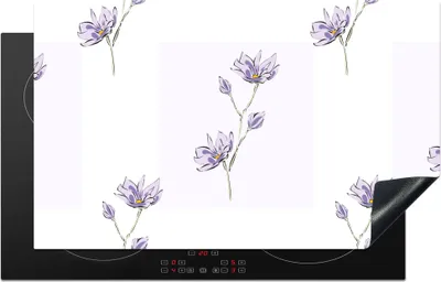 Produktbild von KitchenYeah© Herdabdeckplatte Blumen - Lila - Muster , 83x51cm, Küche Deko, Glaskeramikkochfeld Herdabdeckung, Abdeckplatte fùr Kochfeld