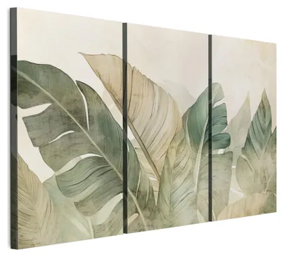 Image de Ensemble de 3 tableaux décoratifs LUMASOUL pour salon, motifs feuilles, dimensions 90x60 cm. Ensemble de 3 tableaux sur toile, idéal pour chambre, couloir, bureau et cuisine
