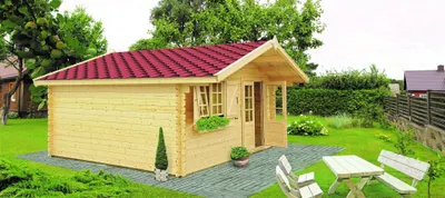 Produktbild von Gartenhaus LA17 - 44 mm Blockbohlenhaus, Grundfläche: 19,80 m², Satteldach