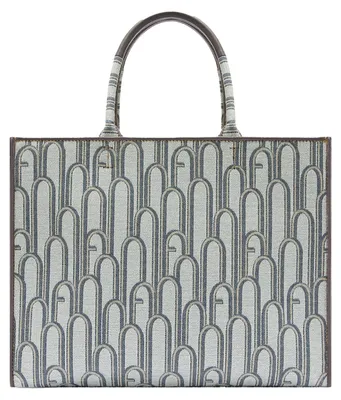 Produktbild von Handtasche Marcella von Furla, aus 100% Baumwolle, in Weiß und Himmelblau mit geometrischem Muster