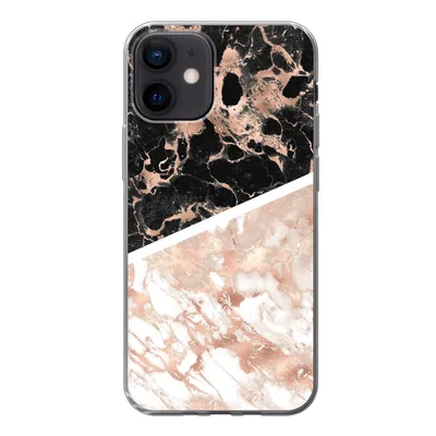 Produktbild von MuchoWow® Handyhülle Schutzhülle Hülle für iPhone 12 Marmor - Rosa - Weiß - Schwarz Silikon Softcase Handy Hülle - Schutzhülle