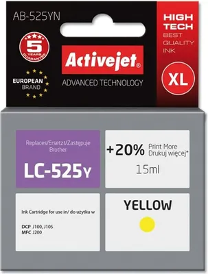 Produktbild von Activejet AB-525YN Tinte (Ersatz für Brother LC525Y; Höchst; 15 ml; gelb)