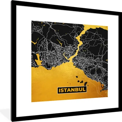 Produktbild von MuchoWow® Gerahmtes Poster Istanbul - Gold - Stadtplan - Karte 40x40 cm - Poster mit Schwarzem Bilderrahmen Wandposter Rahmen Foto Bilder - Poster - Plakat im Rahmen