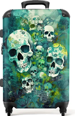 Produktbild von NoBoringSuitcases.com® Großer Koffer - Totenkopf - Aquarell - Blumen - Türkis - Totenkopf - Totenkopf - Kombinationsschloss TSA - Hartschalen Trolley 4 Rollen - 72 liter - Reisekoffer - 66 cmKoffer Mittelgroß 67x43x25 cm, 72L,
