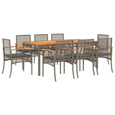 Obrázok produktu pre vidaXL 9-dielna záhradná jedálenská súprava s vankúšmi Grey Poly Rattan