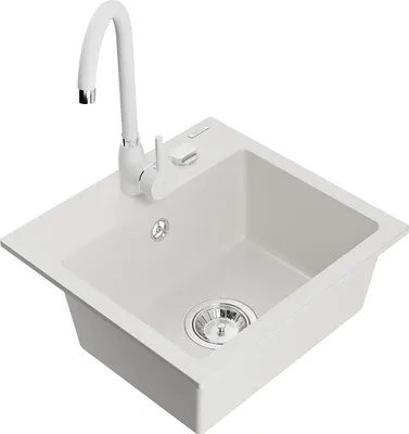 Immagine prodotto di Mexen Milo lavello in granito a 1 vasca con miscelatore da cucina Telma, bianco - 6505-20-670200-20