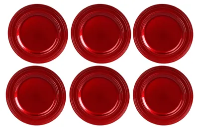 Produktbild von 6 x Platzteller wiederverwendbar aus Kunststoff - rot Ø 33 cm - Unterteller wiederverwendbar - Dekoteller aus Kunststoff