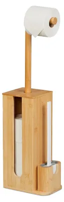 Produktbild von Toilettenbürstenhalter Toilettenrollenhalter Toilettenbutler - Freistehend - 3-in-1 - 72,5 x 26 x 15 cm - Bambus - Mit Platz für 4 Toilettenrollen