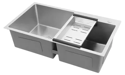Immagine prodotto di Lavello da cucina - Doppia vasca in acciaio inossidabile - 76 cm - Ad incasso/da appoggio - 2 fori per rubinetteria - Senza miscelatore - Argento