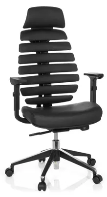 Produktbild von hjh OFFICE Profi Bürostuhl ERGO LINE II PRO Ergonomischer Schreibtischstuhl mit Armlehnen (höhenverstellbar) Leder Schwarz Drehstuhl für Büro, Zuhause