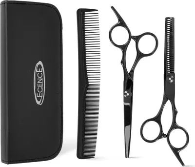 Produktbild von ECENCE Friseurscheren Set mit Tasche - hochwertige Haarschneideschere, Effilierschere aus Edelstahl