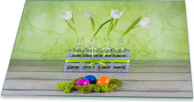 Produktbild von Herdabdeckplatte Glaskeramik 1 Teilig 80x52 Blumen Grün Abdeckung Glas Spritzschutz