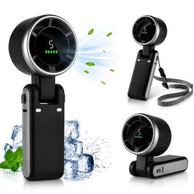 Produktbild von Turbo-Handventilator,Tragbarer Ventilator mit 5 Windstufen,LED-Display,4000mAh Akku,Mini Kühlventilator 180° Faltbarer,Type C,Leise