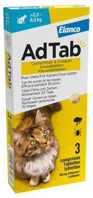 Productafbeelding van Adtab Kat Kauwtabletten >2,0-8,0KG 3 tabletten