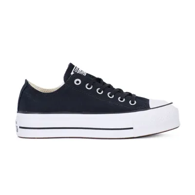 A studio shot of a black Converse Chuck Taylor All Star Lift Ox sneaker against a white background.