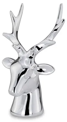 Porzellan-Hirschkopf, silber, 17 cm, 8 Enden, Wanddeko