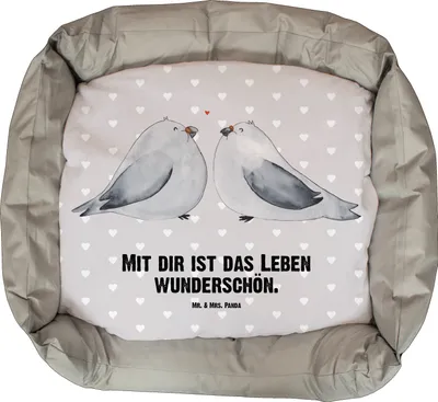 Produktbild von Mr. & Mrs. Panda Hundesofa Turteltauben Liebe - Grau Pastell - Geschenk, Freundin, Hund, Hochzeitstag, Umzug, behaglich, Ostern, Verlobung, Vatertag, Tauben, Muttertag