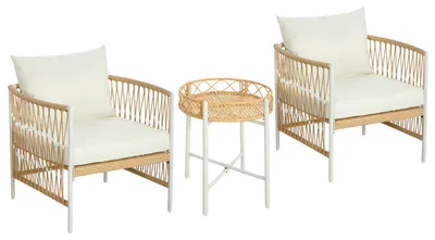 Produktbild von Rattan Gartenmöbel-Set, Gartengarnitur mit 2 Gartenstühle, Beistelltisch Gelb