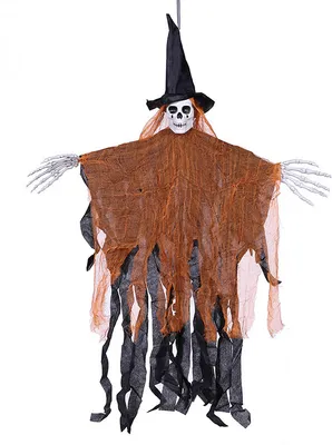 Immagine prodotto di Ornamenti appesi dei mietitori di Halloween, fantasmi scheletrici appesi per le migliori decorazioni di Halloween per interni ed esterni, decorazione della casa stregata, arancione