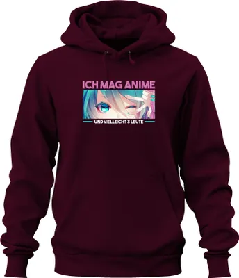 Productafbeelding van Ik vind anime leuk en misschien zijn er 3 mensen die dit leuk vinden: Kawaii, Otaku, Manga, Fan, Chibi. Uni hoodie, capuchontrui, bordeauxrood, maat S