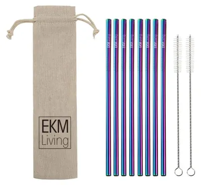 Obrázok produktu pre Slamky z nehrdzavejúcej ocele EKM Living, sada 8 slamiek Rainbow straight GmbH, nerozbitné, opakovane použiteľné, vhodné do umývačky riadu, bez plastov (Rainbow straight, 8)