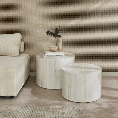 Produktbild von sweeek - 2er Set runde Couchtische mit Marmoroptik - Weiß