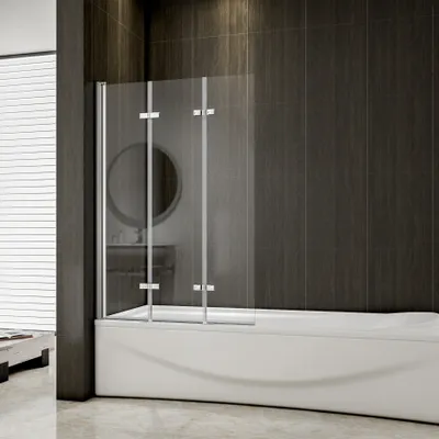 Produktbild von 130x140cm Badewannen 3 tlg. Faltwand Aufsatz 180° Duschwand Duschabtrennung