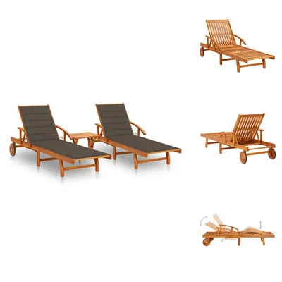 Produktbild von vidaXL Sonnenliegen 2 Stk. mit Tisch und Auflagen Massivholz Akazie -  Sonnenliegen