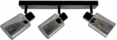 Productafbeelding van Zwarte plafondlamp met drie getinte glazen kappen, model Harlow, 3xE14, 40W, artikelnummer REA841303-30, merk Reality