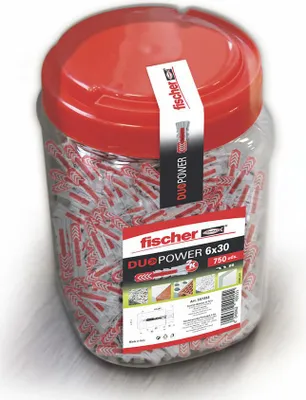 Image de Chevilles Fischer Duopower 6x30mm (pot 750) Cheville Universelle Polyvalente Pour Tous Matériaux - Fischer