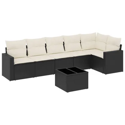 Produktbild von vidaXL 7-tlg. Garten-Sofagarnitur mit Kissen Schwarz Poly Rattan