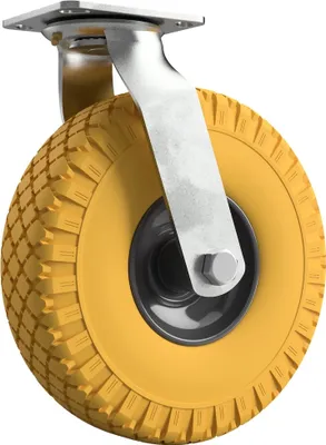 Immagine prodotto di 1 x Ruota girevole con rotella inPoliuretanoØ 260 mm 3.00-4 cuscinetto a sfere rullo di trasporto a prova di foratura, giallo/grigio
