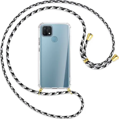 Produktbild von Handykette Backcover-Schutzhülle mit Band (Metall goldfarben) für Oppo A15 - schwarz/grau/weiß