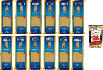 Produktbild von De Cecco Spaghetti Pasta di Semola di grano duro Food Service Spaghetti Hartweizengrieß Pasta Food Service 12x1kg + Italian gourmet polpa 400g
