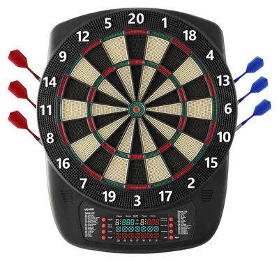 Immagine prodotto di Tabellone elettronico per freccette VEVOR, tabellone elettronico da 342,9 mm con 43 giochi e oltre 200 varianti per un massimo di 8 giocatori, 6 aste per freccette con voli e 50 punte per freccette di ricambio, tabellone segnapunti a colori LCD