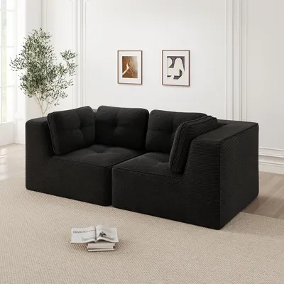 Produktbild von MODFU Ecksofa Modulares Sofa, Zweisitzer-Sofa mit rutschfeste Standfüße,Cordstoff,Relaxsofa mit breiten Armlehnen, Schwarz