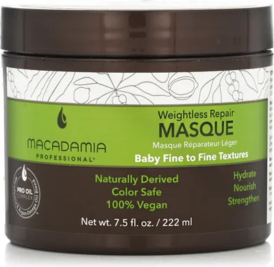 Imagen del producto de Macadamia Weightless Moisture, 222 ml, unisex, para cabello dañado, cabello seco, cabello teñido, hidratante, nutritivo, reparador, suavizante, fortalecedor, envase de vidrio, 1 unidad