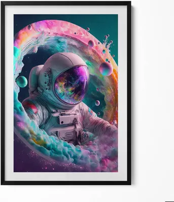 Produktbild von Kosmonautenfarbene Wolken– Wandbild mit Rahmen – Gerahmtes Bild  – Wanddekoration – 70x100 cm –  Schwarz Rahmen