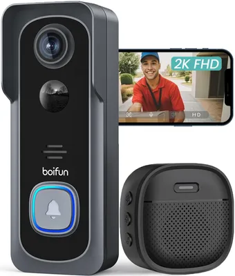 Produktbild von BOIFUN WLAN Video Türklingel mit Kamera, Ultra-HD-Funkklingel mit Kamera,Alexa-k