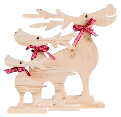 Produktbild von Handgearbeitete Dekofigur Elch aus Naturholz, Serie Frieso, 40 cm hoch, mit Wollschal