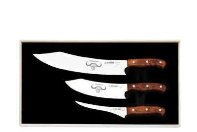 Produktbild von Giesser Messer PremiumCut 3er Set BBQ Messer 30cm 20cm 17cm Thujaholz Braun