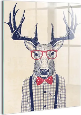 Produktbild von Designer Glasbild - Wandbild - Glas Bild - 60x80 cm - Ein Hirsch Im Hemd Und Mit Einer Jazzschleife